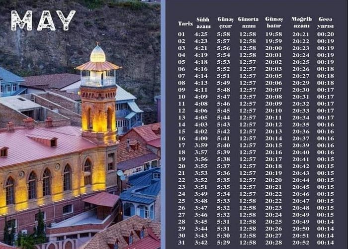 Gürcüstan üfüqi ilə May ayının azan vaxtları
